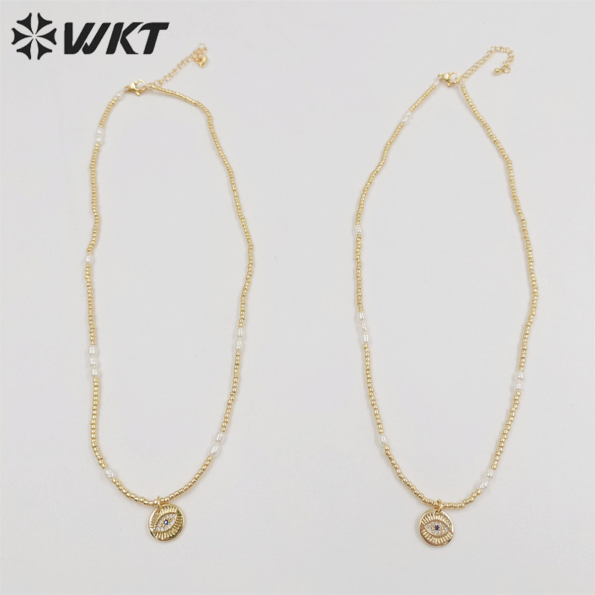 WT-JN179 Wholesale Fashion Gold Plated Tiny Beads Elegant Lady Eye Necklace 2mm Hand Strand Beads Necklace for Friend Birthday