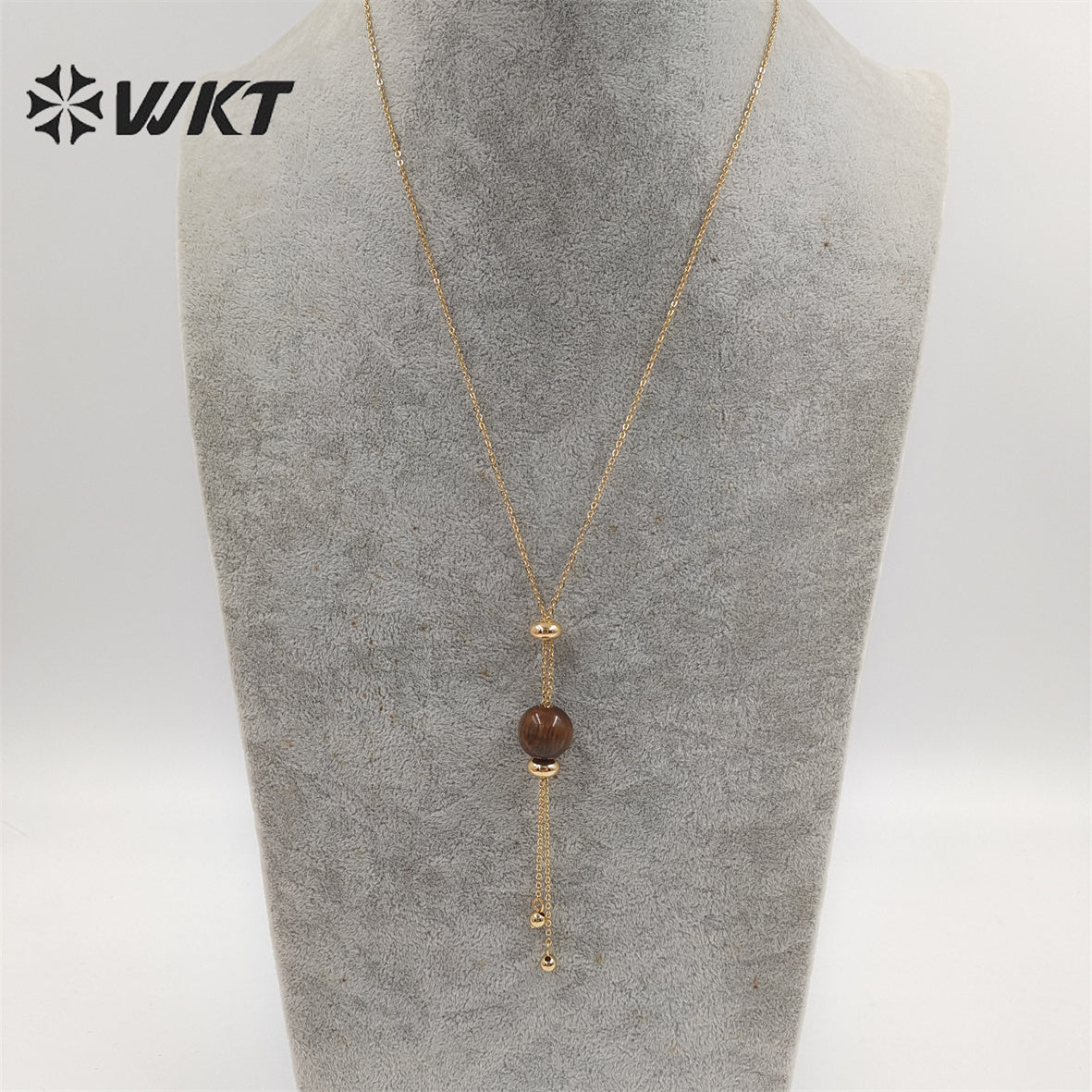 WT-N1387 Wholesale Fashion Gold Chain Lariate Y Shape Round Ball Stone Necklace in Adjust