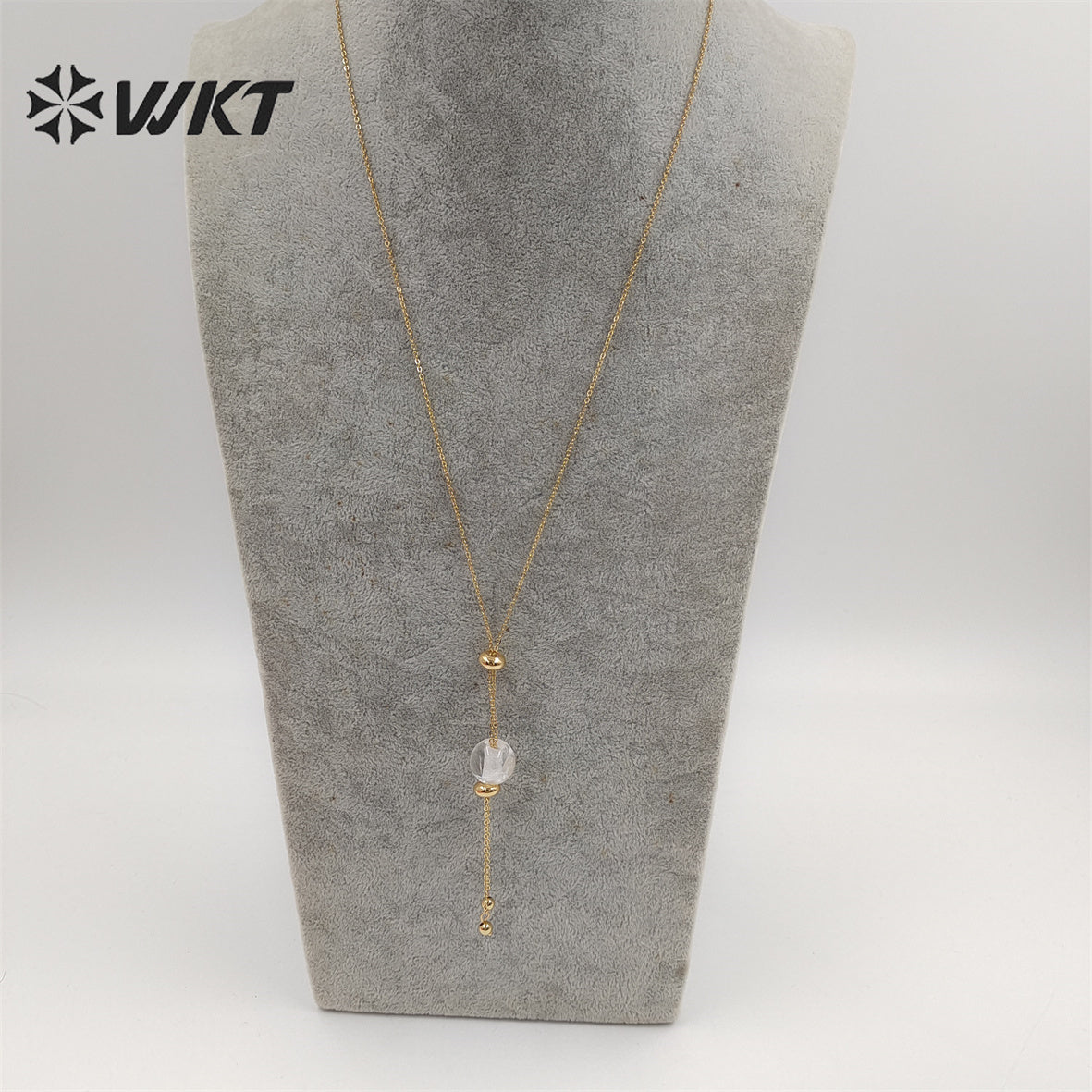 WT-N1387 Wholesale Fashion Gold Chain Lariate Y Shape Round Ball Stone Necklace in Adjust