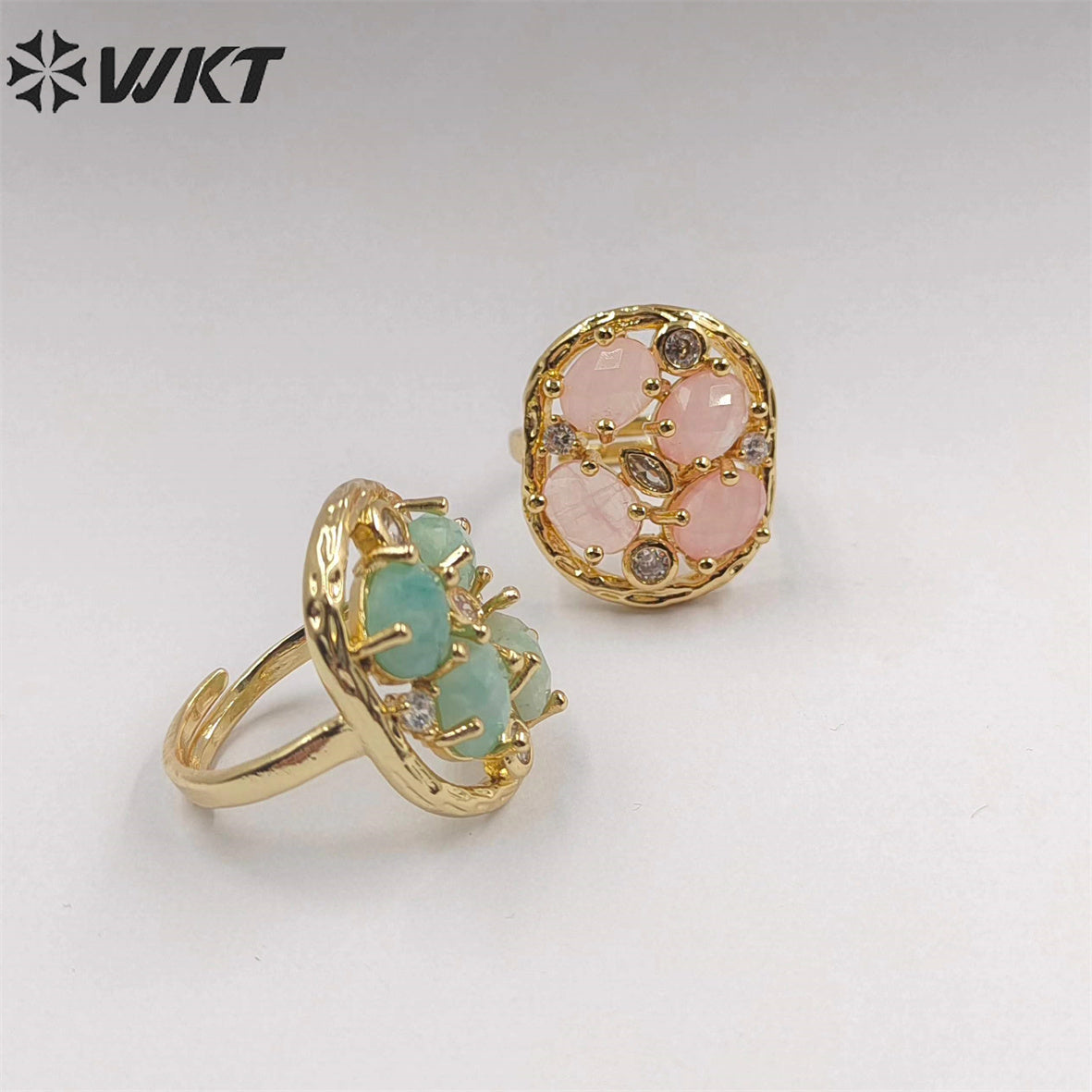 WT-R466 WKT Amazing Gorgeous Natural Stone Ring Micropaved Zircon Setting Precious Gemstone Women Ring