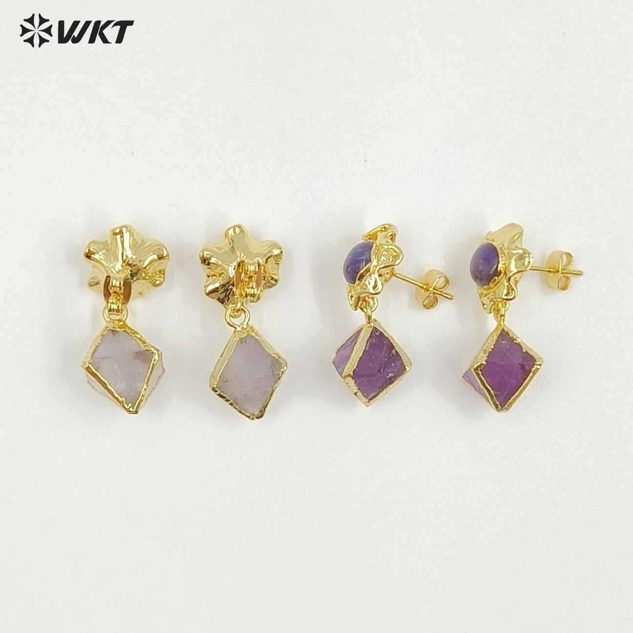 WT-E793 Exquisite Unique 18K Gold Electroplated Natural Gemstones Rhombus Little Earrings As Women Party Birthday Present