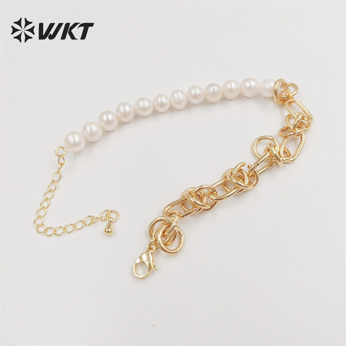 WT-MPB075 Wholesale Fashion Newest Freshwater Pearl Mix Chain Design Bracelet Gorgeous Natural Pearl Beads Chain Women Bracelet