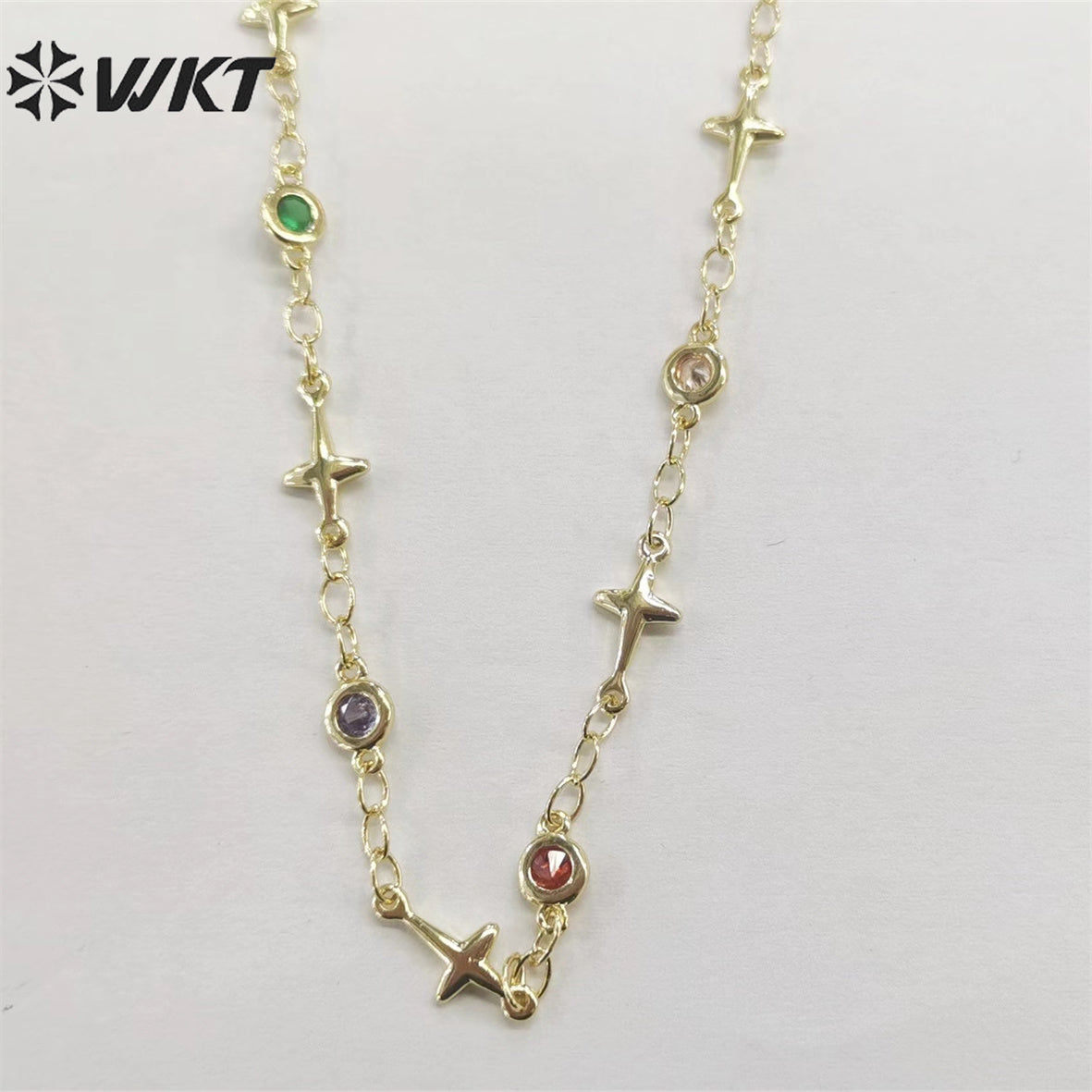WT-RBC213 Fashion Gold Plated Colorful Cubic Zircon Cross Chain Religious Charming Jewelry DIY Making Chain for Bracelet