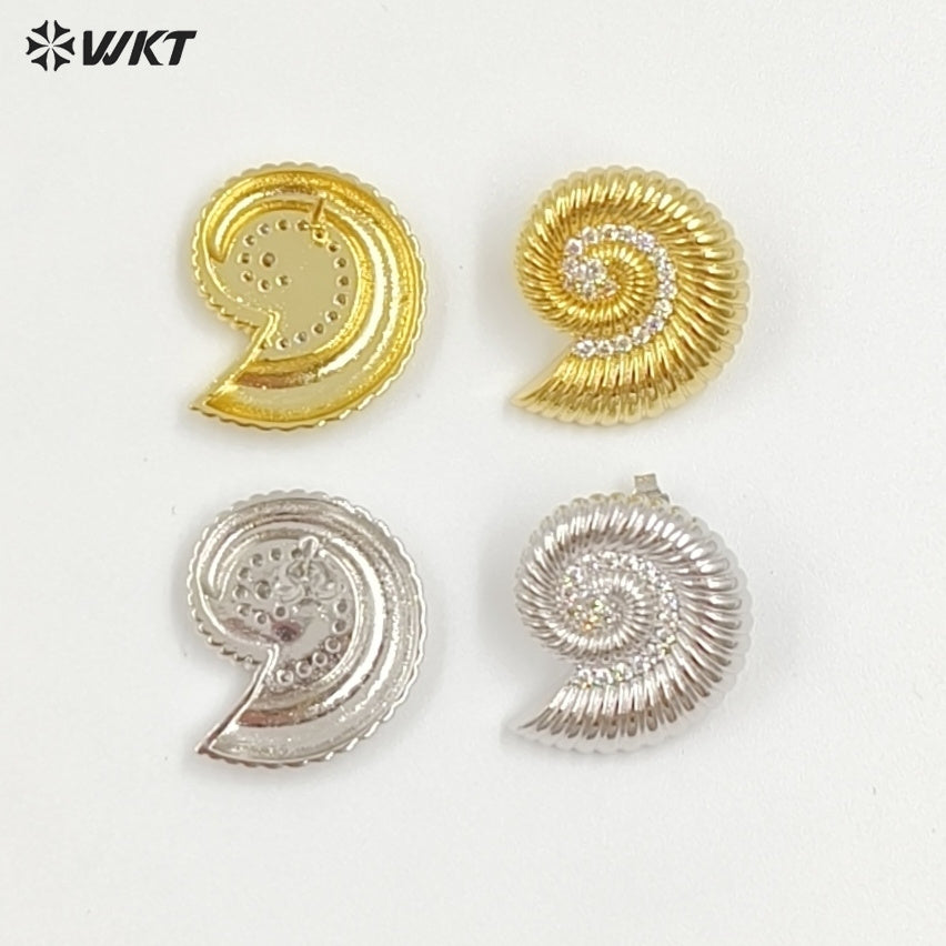WT-ME128 Wonderful Women Jewelry Yellow Brass With Zircon Conch Shape Gold And Silver Plated Earrings Resist Tarnishable