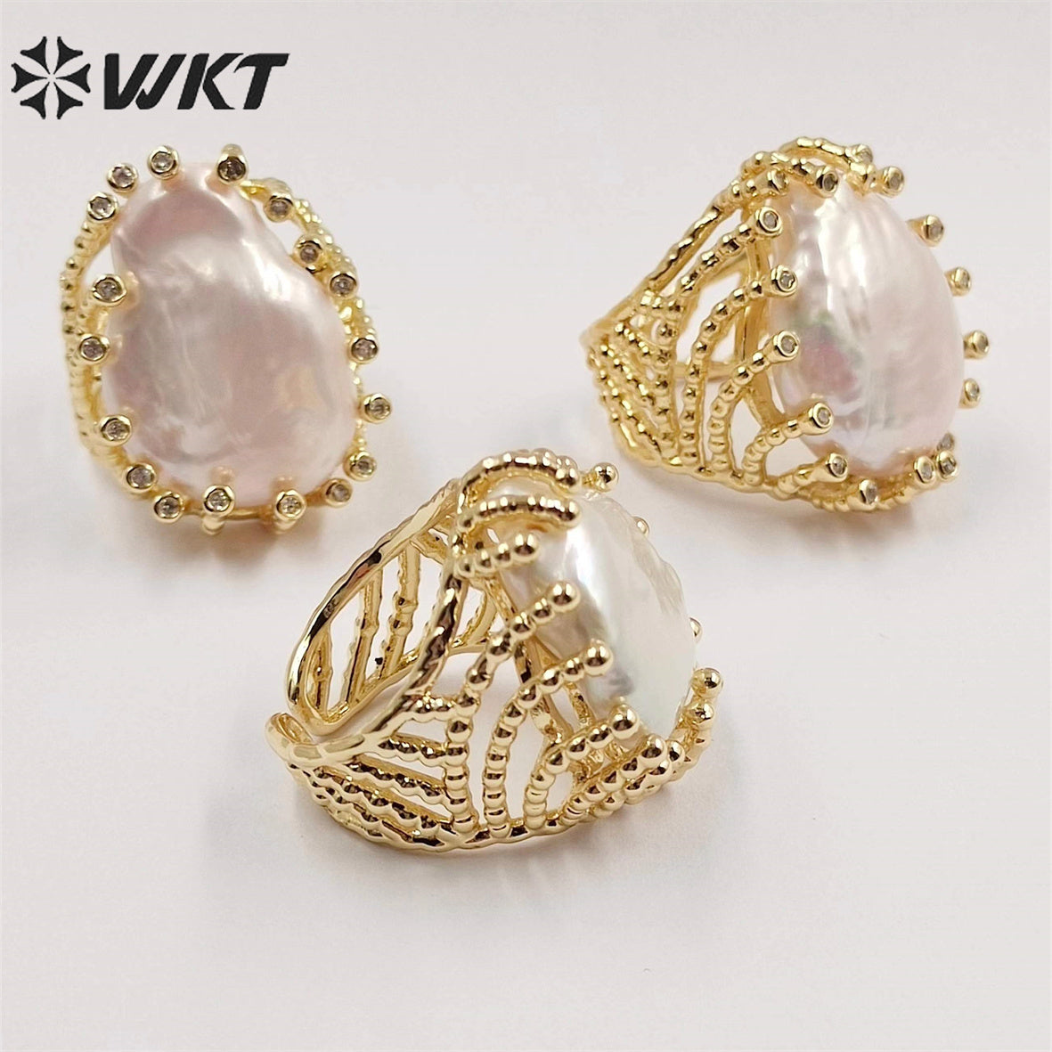 WT-MPR048 Newest Europe Hot Style Gorgeous Freshwater Pearl Ring Irregular White Pearl Women Ring for Wedding Anneversary Ring