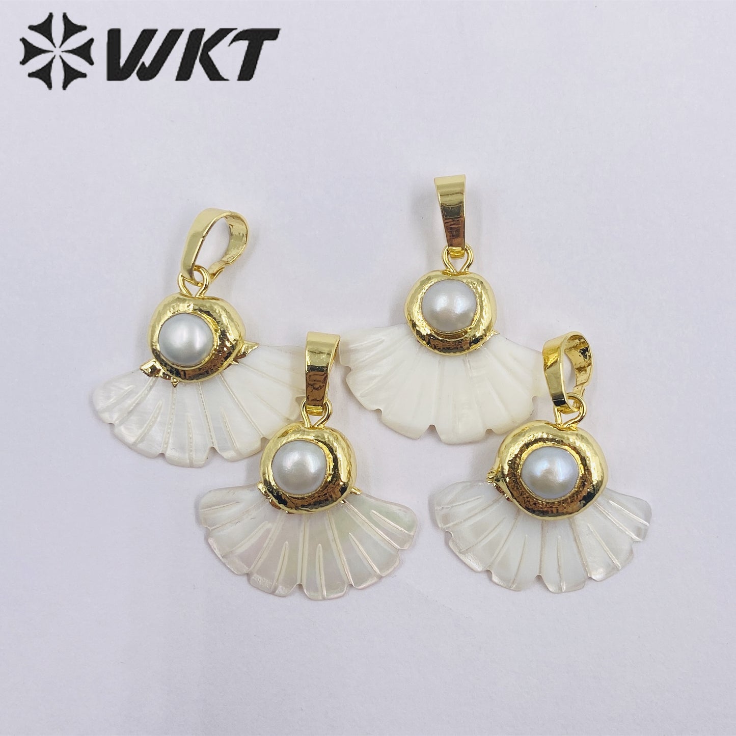 WT-JP344 WKT Classic Vintage Hot Selling Fan Design Freshwater Pearl Luxury Scallop Shell Necklace Pendants for Daily