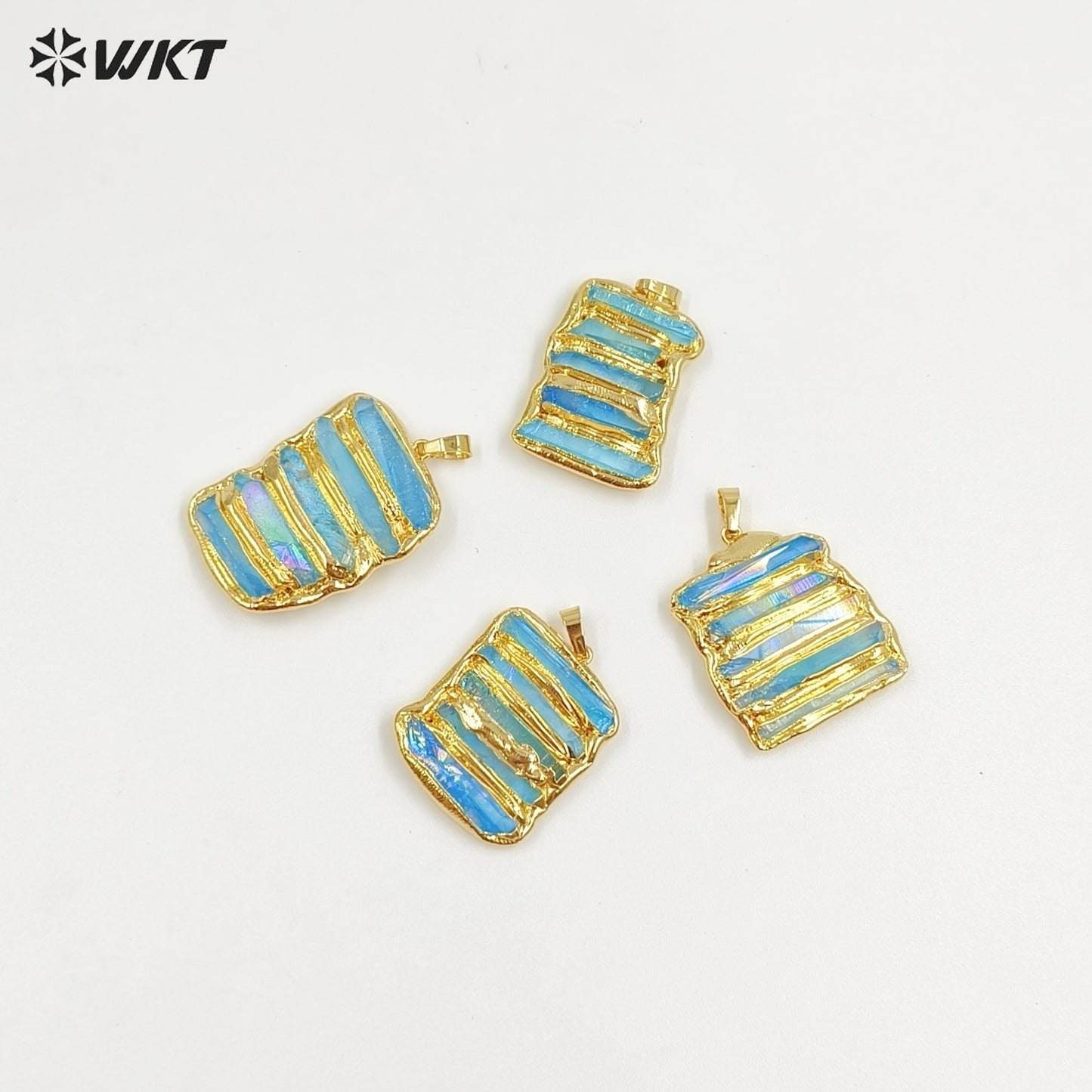 WT-P2006 Amazing New Natural Crystal Quartz Assemble Aqua Aura Stone Pendants For Necklace DIY