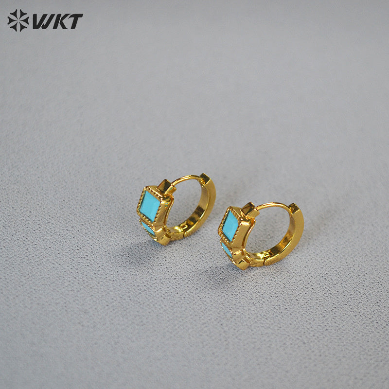 WT-E821 Fashionable Popular Natural Turquoise Copper Plated With Gold Little Earrings As Women Holiday Wearing Accessory