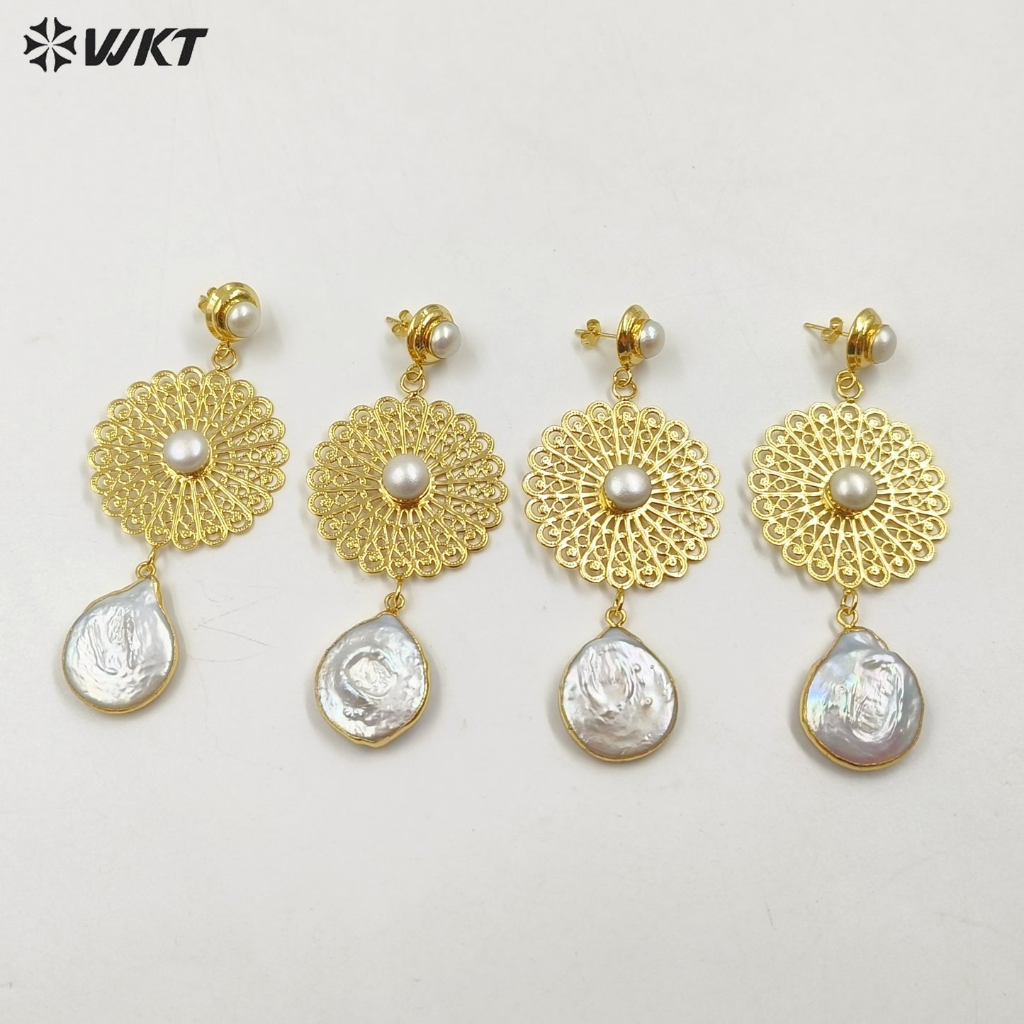 WT-MPE128 Amazing Design Long Dangle Gorgeous Natural White Pearl Handmade Women Drop Earrings for Wedding Studs