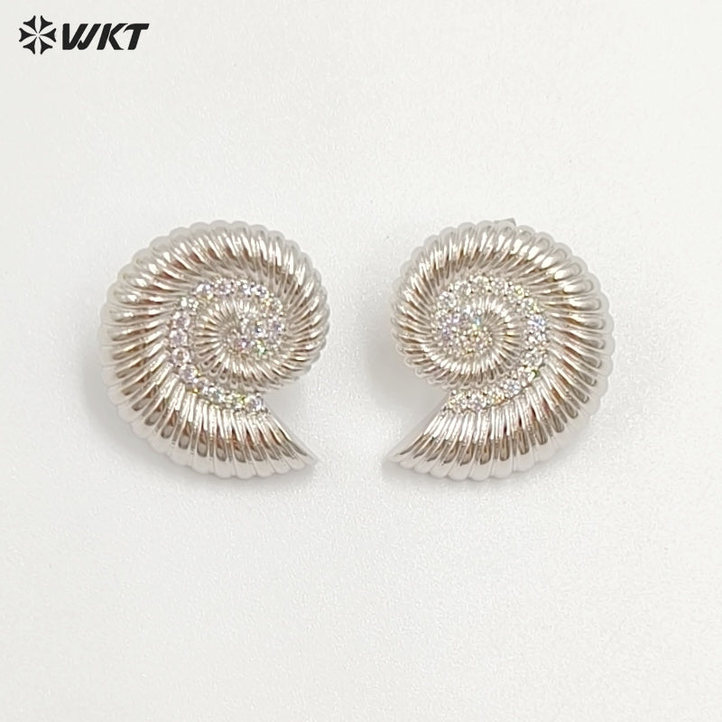 WT-ME128 Wonderful Women Jewelry Yellow Brass With Zircon Conch Shape Gold And Silver Plated Earrings Resist Tarnishable