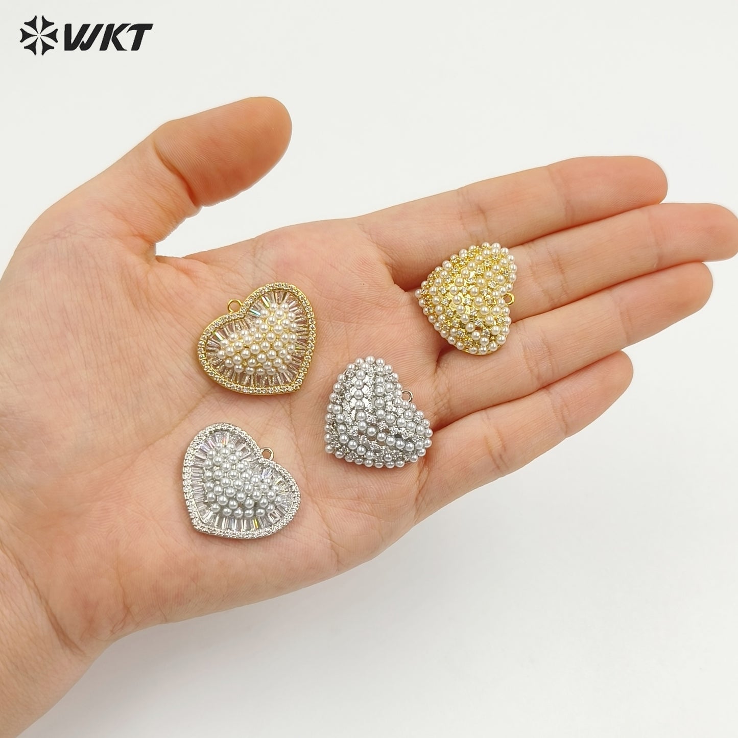 WT-MP315 Beautiful Brass With Artificial Pearl Heart Shape Gold And Silver Colors Pendant Wholesale DIY Necklace Accessories