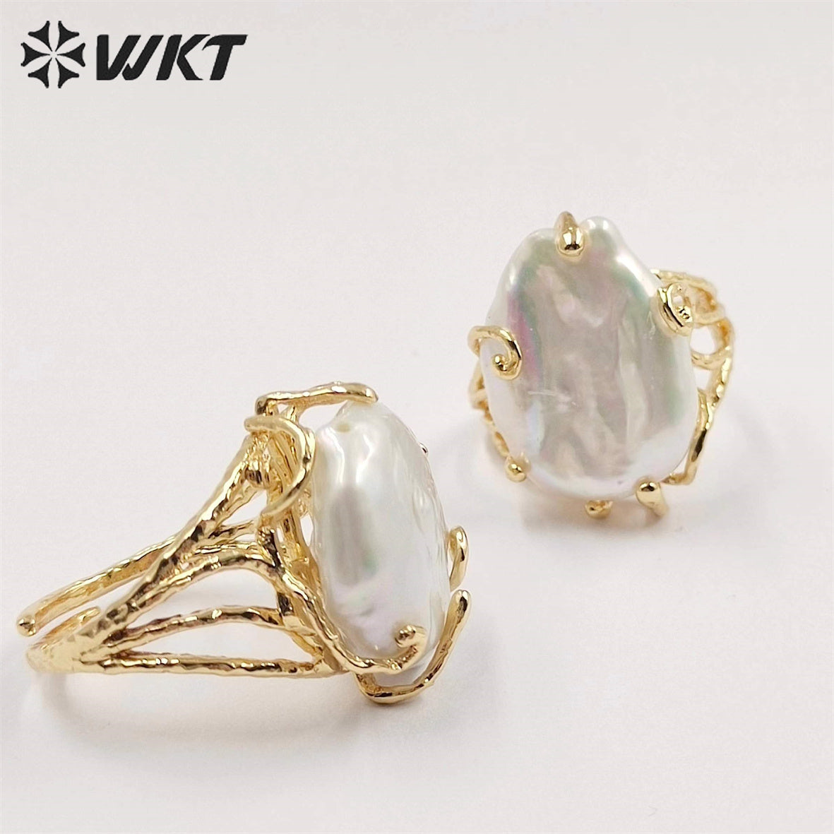 WT-MPR051 Romantic Style Women Freshwater Pearl Ring with 18k Real Gold Plated Delicate Irregular Pearl Setting Gold RING