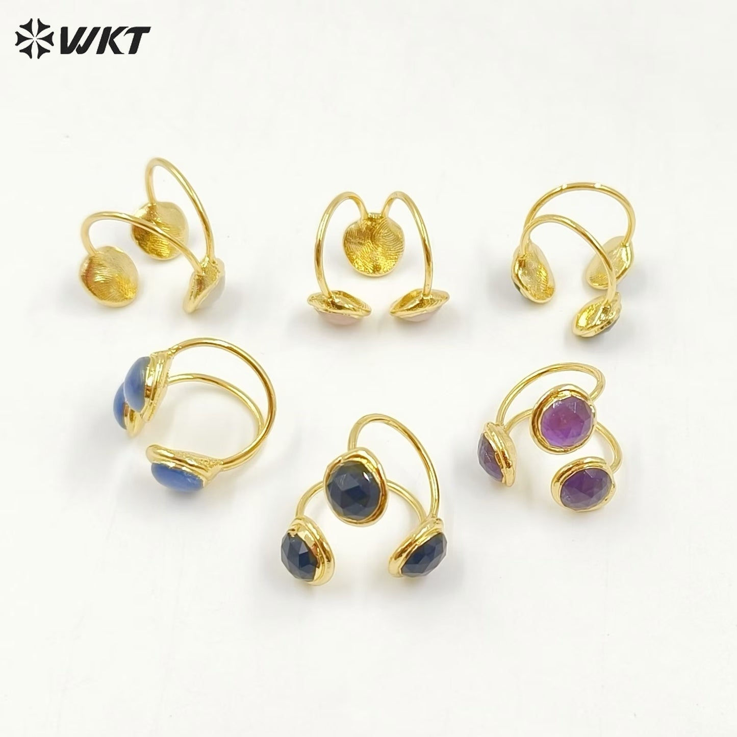 WT-R561 Beautiful Stylish 18K Gold Plated Round Opening Adjustable Natural Gemstone Cocktail Ring for Women Attending Party