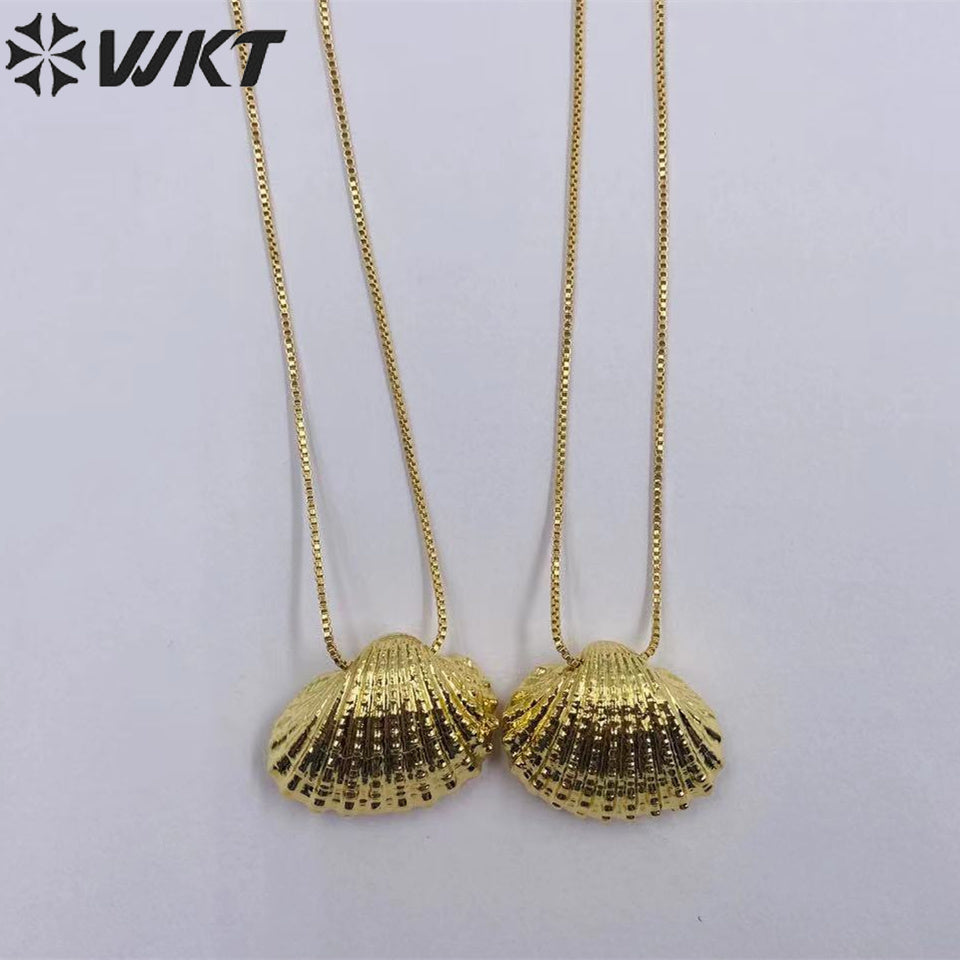 WT-JN235 Wholesale Newest Fashion Flash Fan Shell Design 18k Chain Gold Plated Exquisite High Quality Scallop Necklace