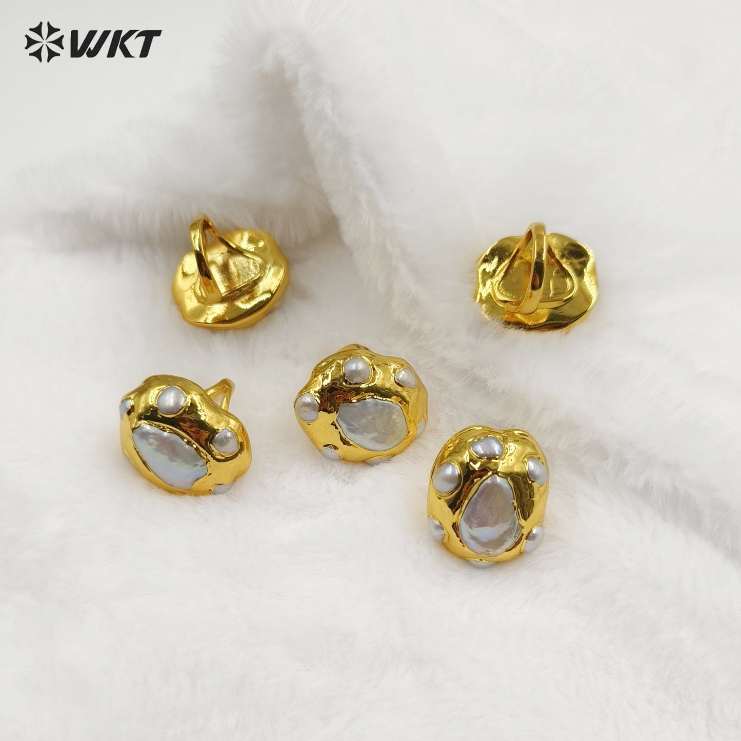 WT-MPR075 Women Natural Freshwater Pearl Teardrop Shape with 18K Real Gold Plated Fashion Wedding Anniversary Ring for Girl