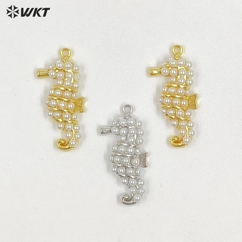 WT-MP316 High Quality Gold And Silver Plated Brass With Artificial Pearl Seahorse Shape Pendant For Women Luxury Jewelry DIY