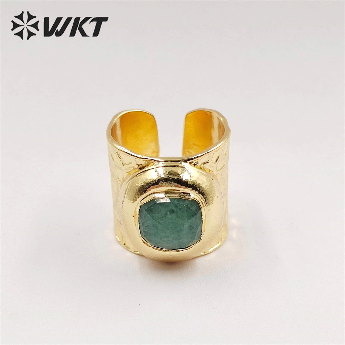 WT-R301 WKT New Design Fashion Gold Bezel 18k Real Gold Plated Natural Gemstone Ring Women Cocktail Finger Birthday Stone Ring