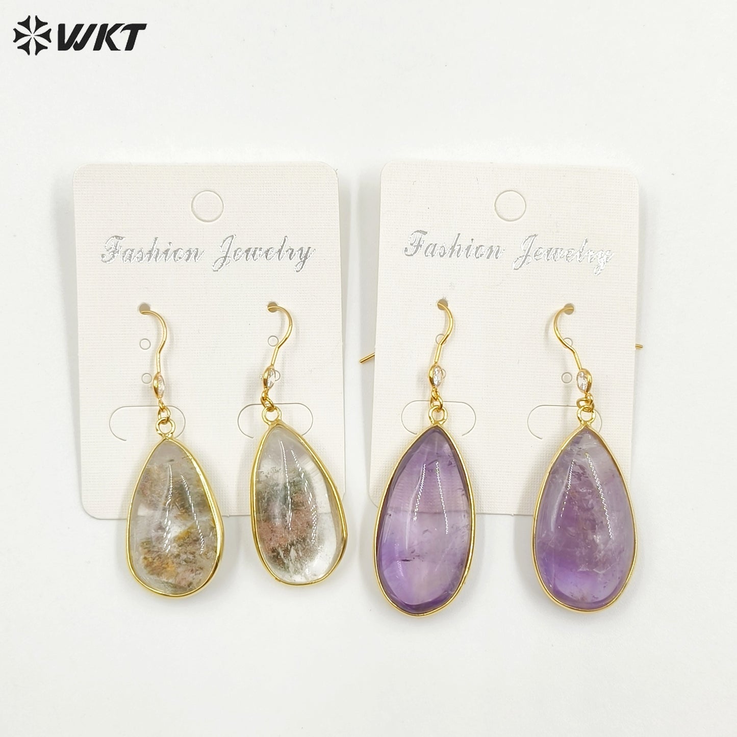 WT-E718 Classical Irregularity Healing Transparency Moss Agate Exquisite Gold Plated Needle Earrings Energy Healing Quartz Hoop