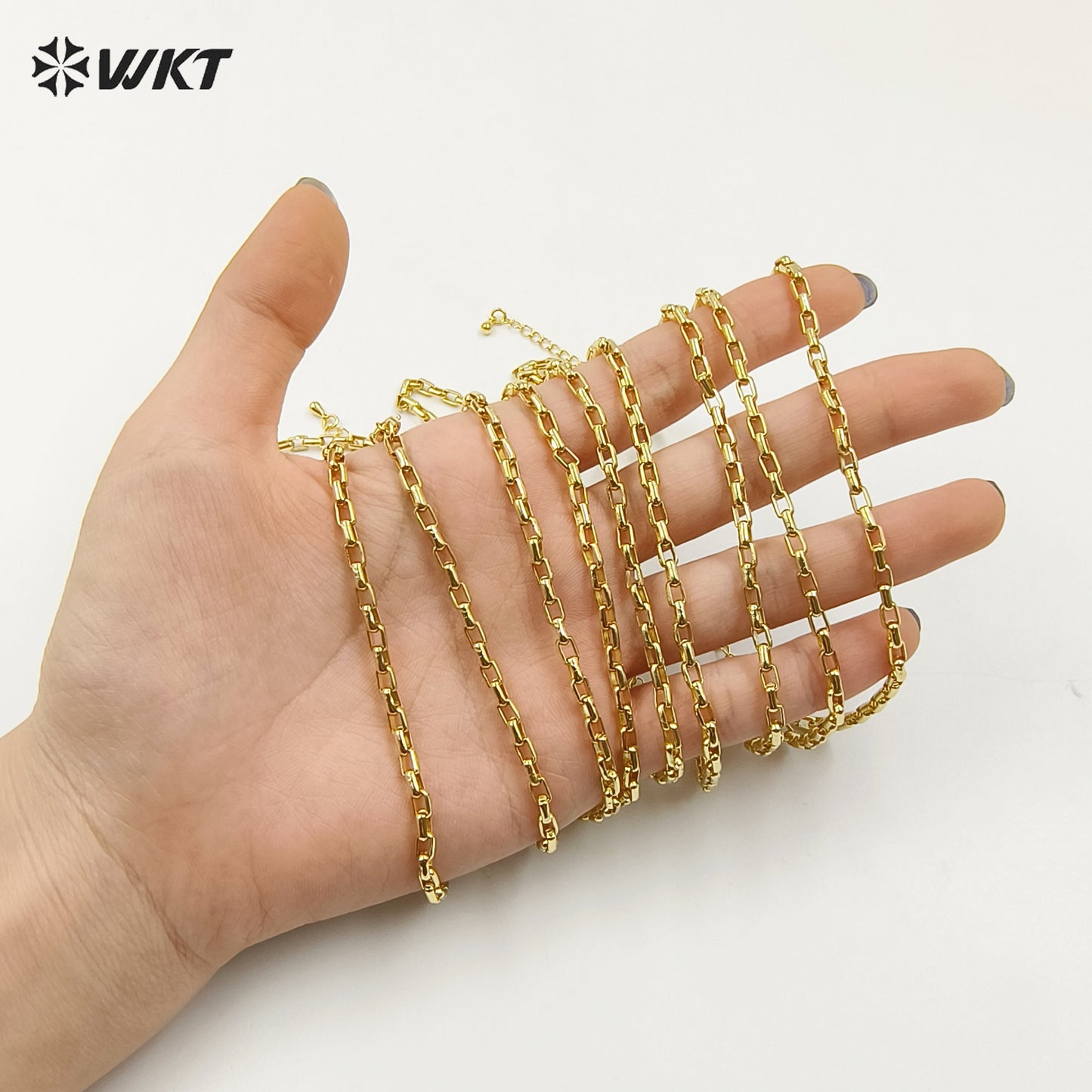 WT-BFN034 Fashion Exquisite Woman Gold Brass Chain with 18k Gold Plated Chain Bracelet Link Chain for Jewelry Finding