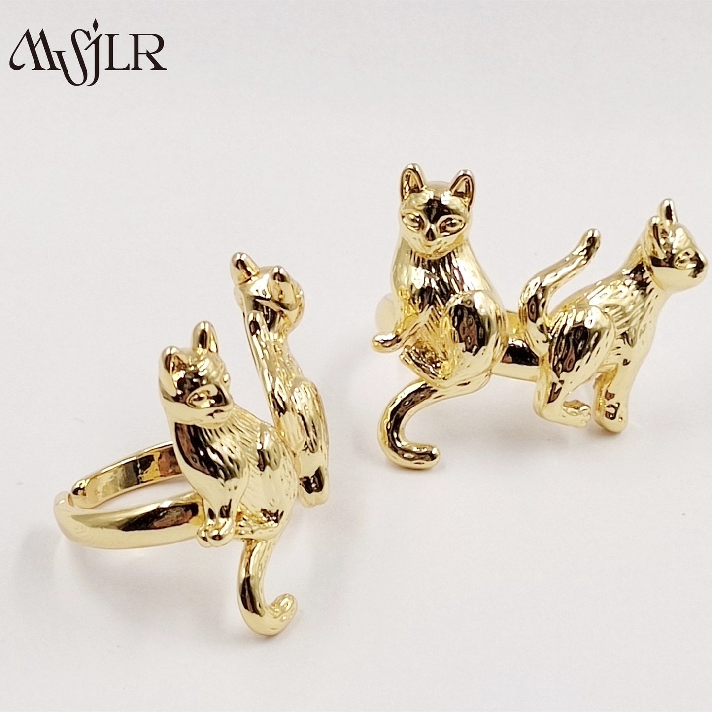 WKT-MVR052 Popular Punk Style European and American Animal Cat Shaped 18k Gold Plated Handpiece Open Ring