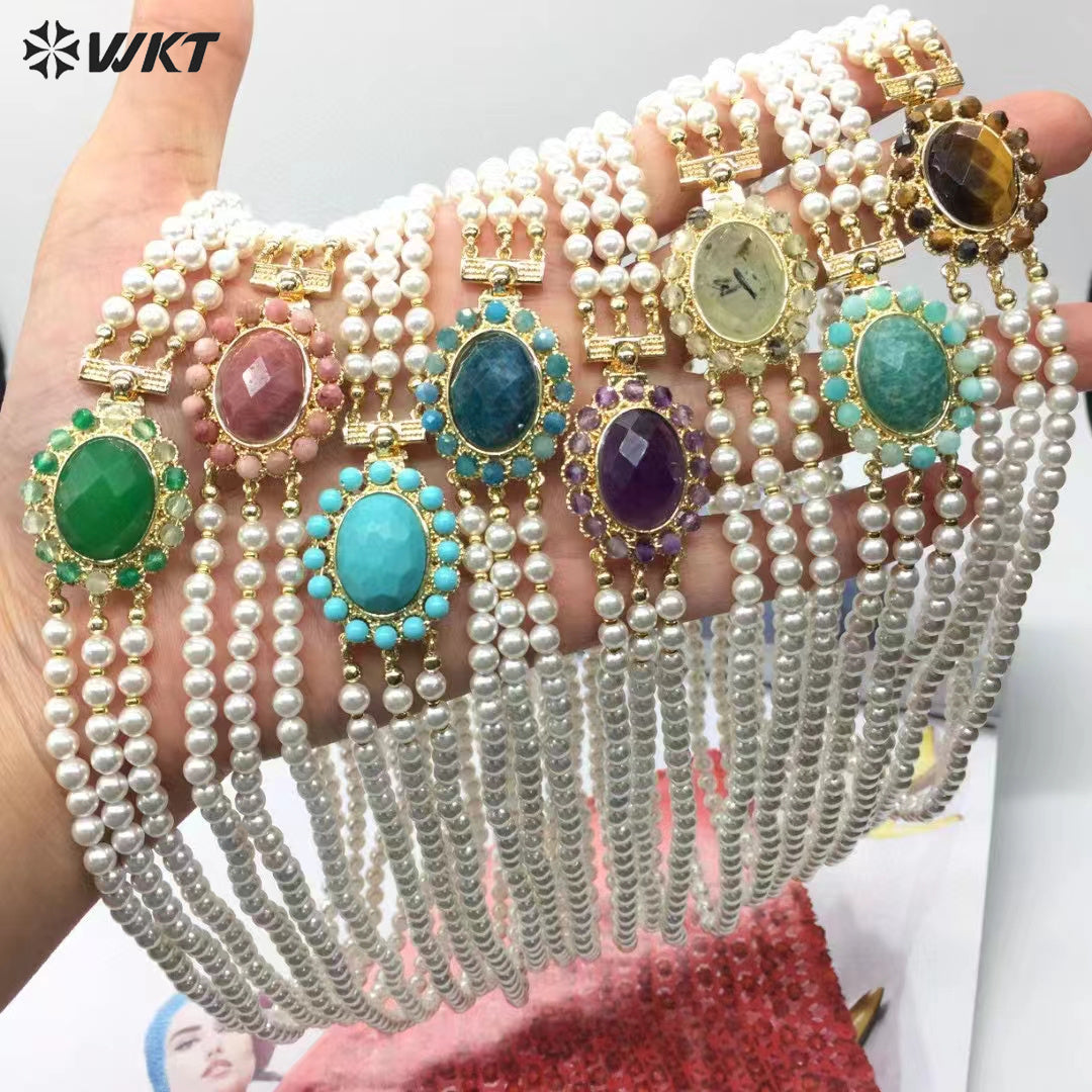 WT-JN280 Elegant Style Beautiful Design Artificial Pearl and Shell and Gemstone Muti Color Lady Necklace Jewelry Fashion