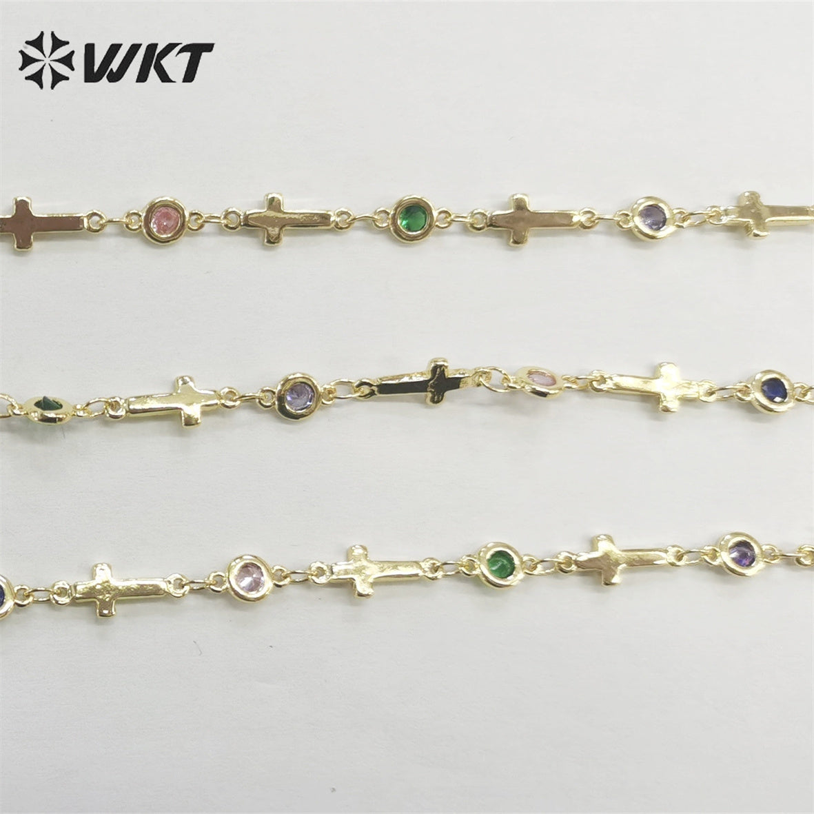 WT-RBC214 Fashion Gold Plated Resist Tarnishable Colorful Cubic Zircon Women DIY Chain Charming Necklace Chain for Sunglass