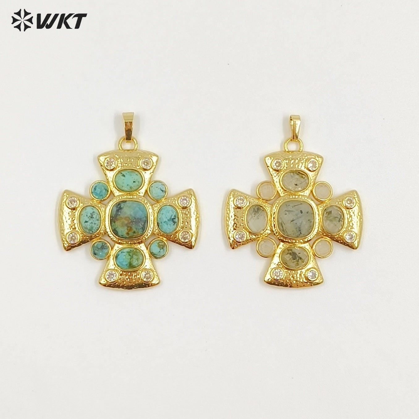 WT-MP318 Wholesale Amazing Gold Plated Zircon and Natural Labradorite Lapis Gemstones Cross Pendants For Luxury Jewelry Making