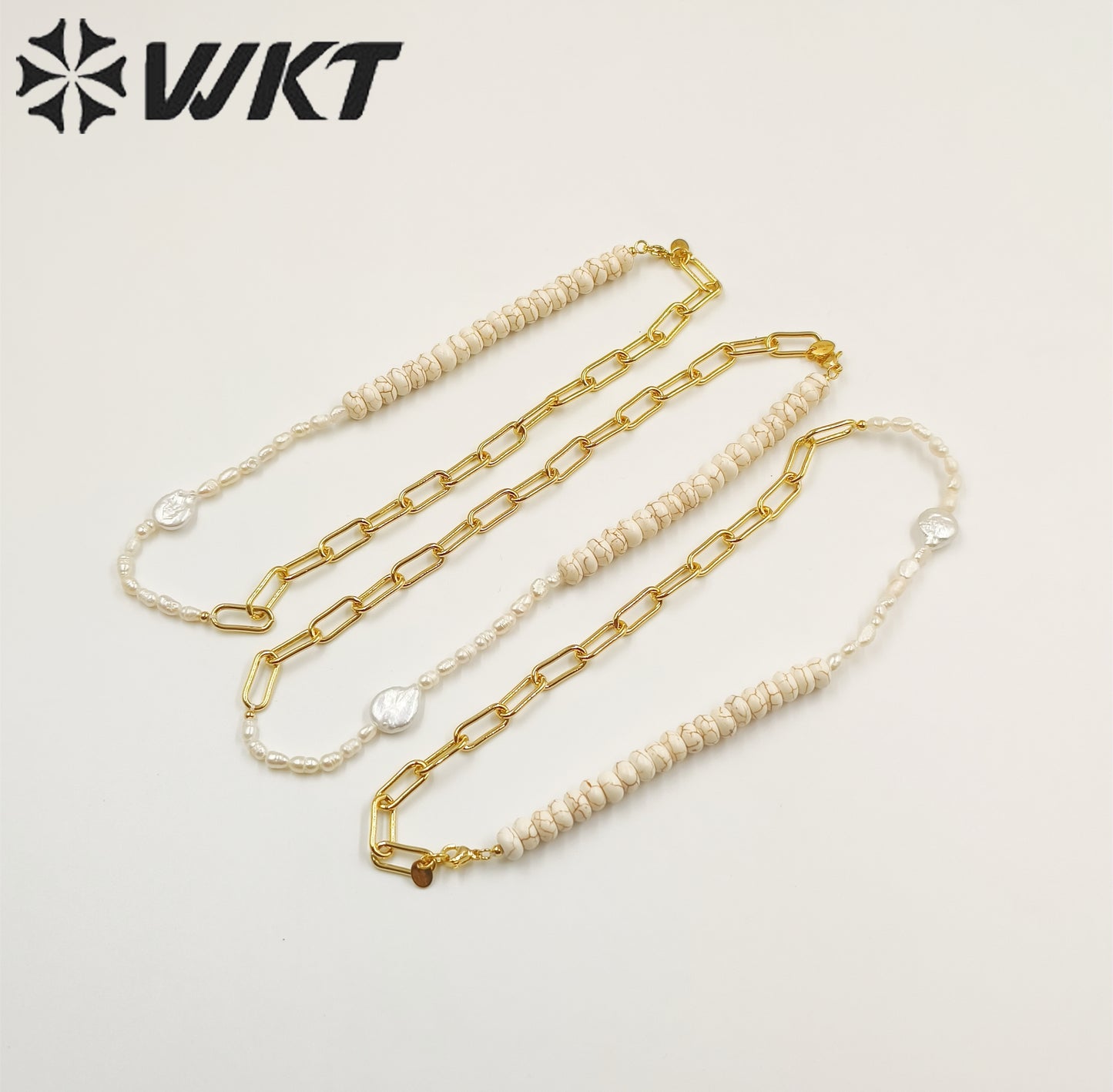 WT-JN243 Wholesale Vintage Trendy Turquoise and Pearl 18k Chain Gold Plated Elegant Exquisite High Quality Pendant Necklace