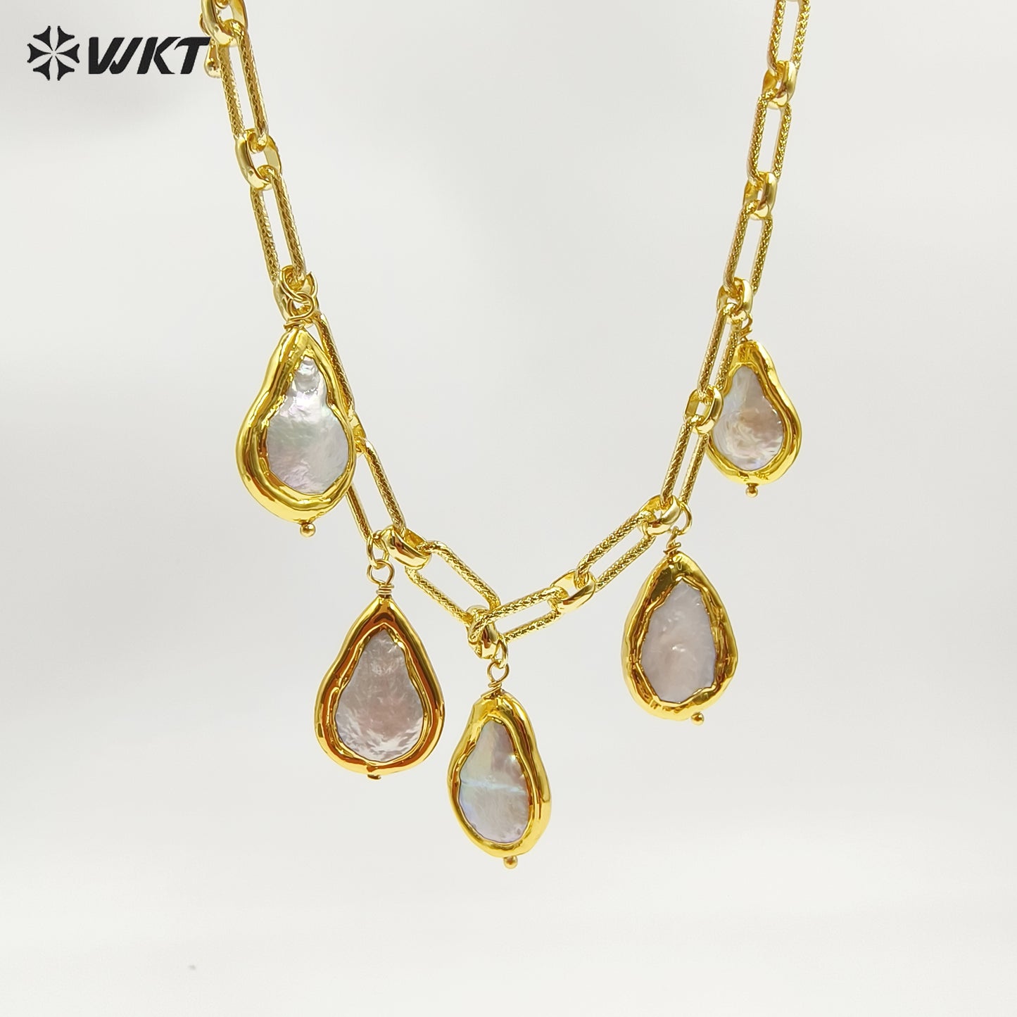 WT-JN325 Wholesale Handmade Precious Design 5 Drop Natural Pearl Dangling Statement Women Necklace