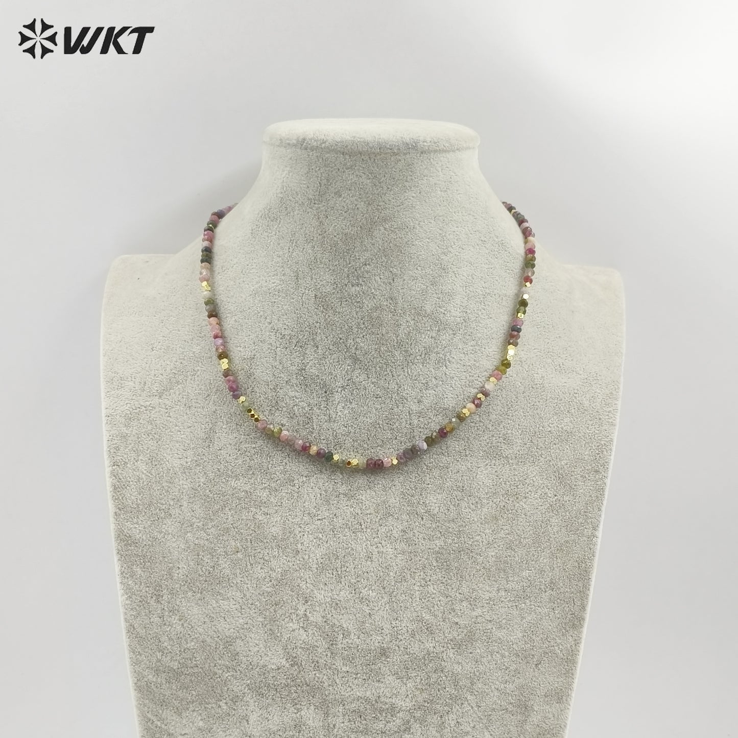 WT-N1443 WKT Best 2023 Newest Natural Aura Cluster Quartz Necklace Women Simple Hoop Aura 3MM Stone Beads Necklace