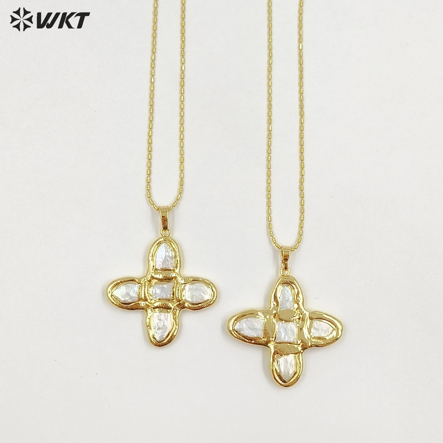 WT-JN340 Top Fashion Gold Plated Boutique Jewelry Five Natural Freshwater Pearls Cross Necklace As Women Anniversary Gift