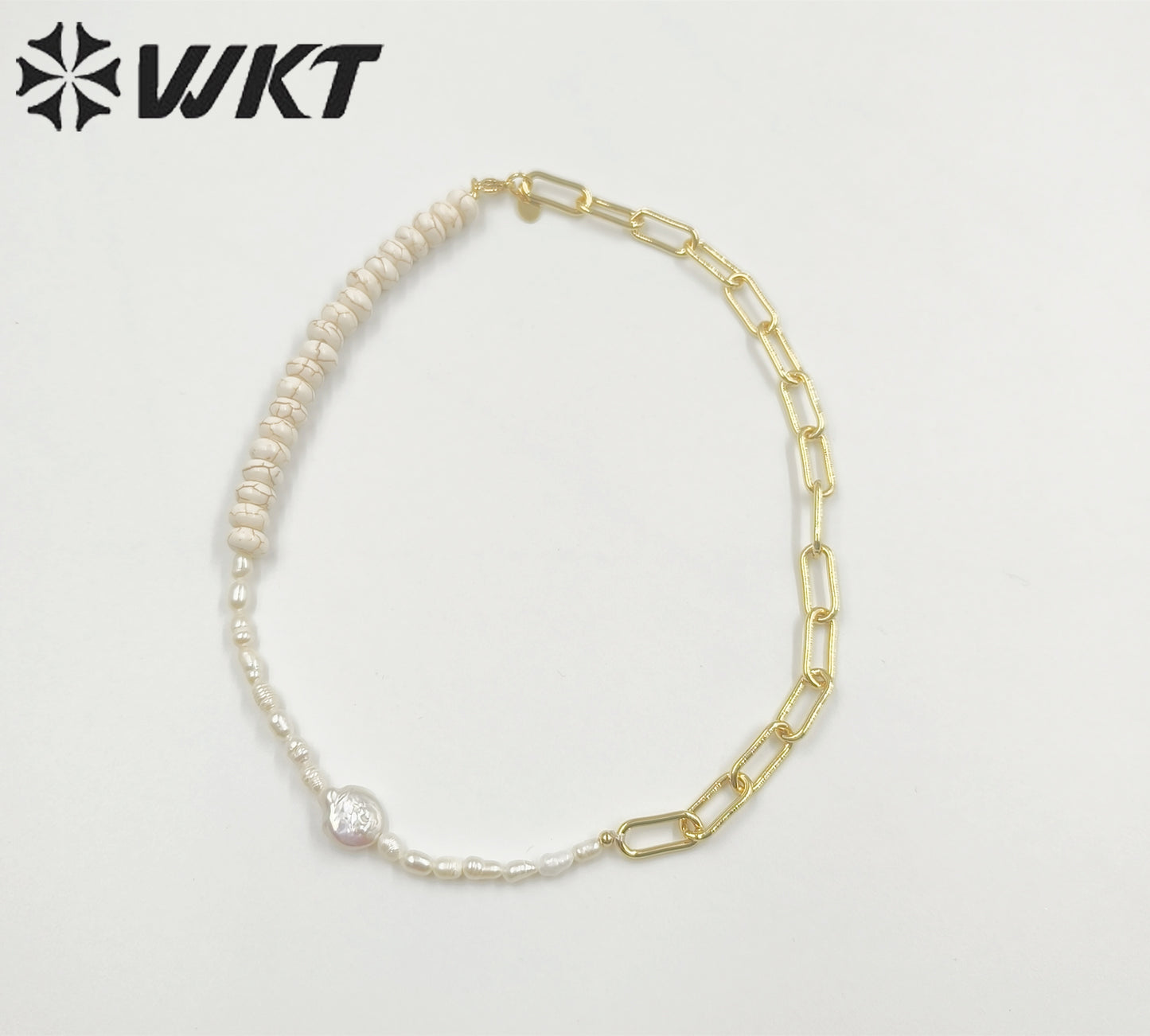 WT-JN243 Wholesale Vintage Trendy Turquoise and Pearl 18k Chain Gold Plated Elegant Exquisite High Quality Pendant Necklace