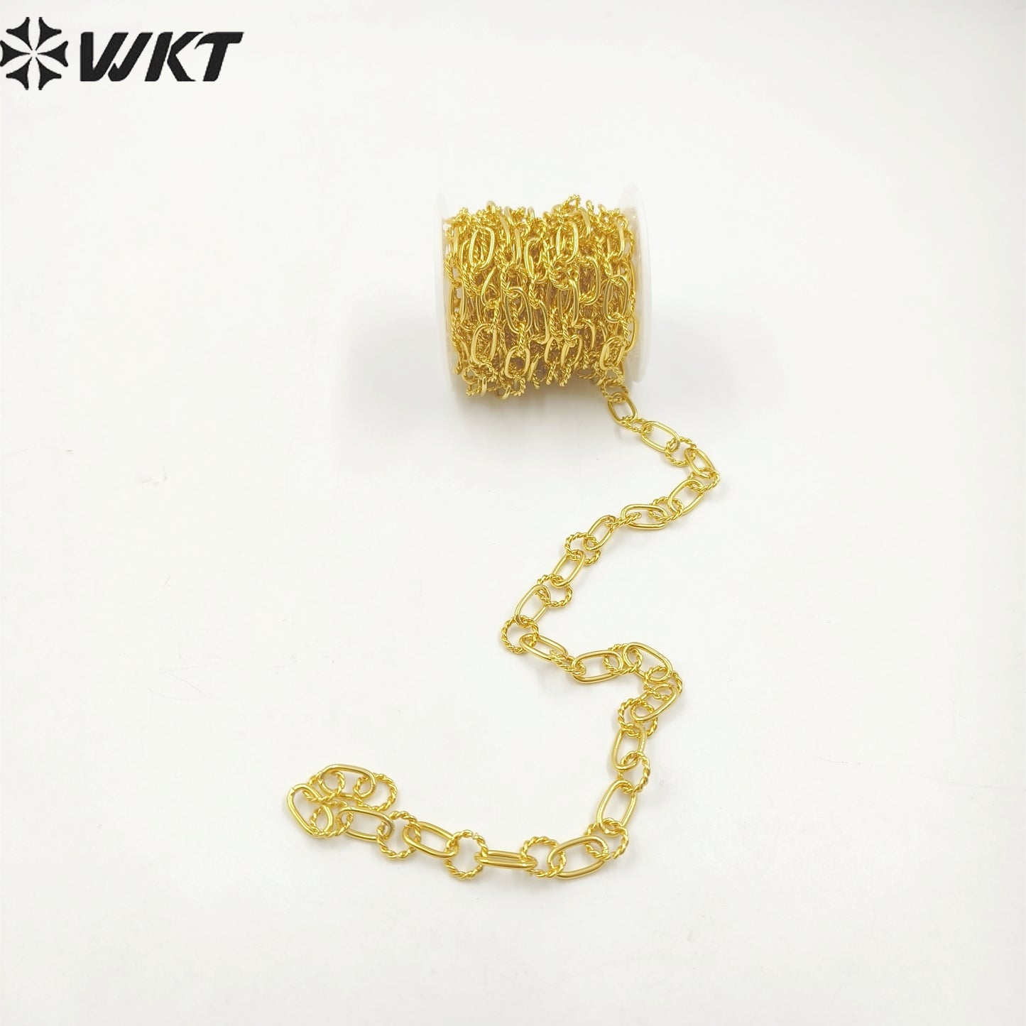 WT-BC218 Wholesale Fashion New Enviroment Yellow Brass Handmade Twist Hollow 18K Gold Plated Jewelry Chain
