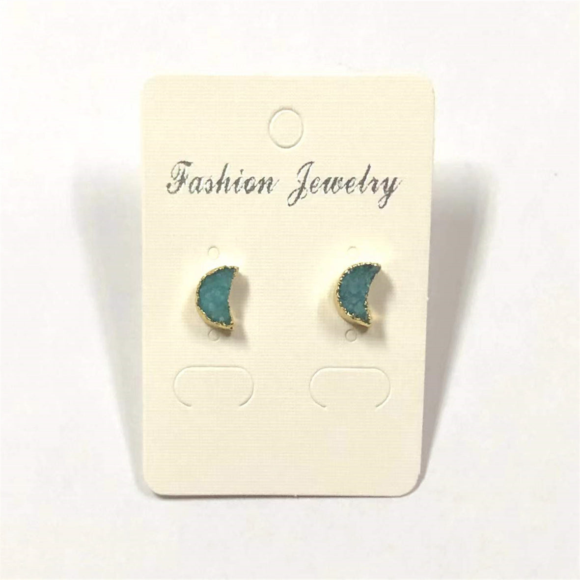 WT-E282 Design Lovely Natural Druzy Quartz Crescent Earring Colorful Tiny Moon Quartz Stud Earring With 24k Gold Electroplated