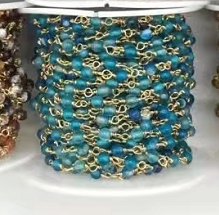 WT-RBC207 Wholesale Fashion Gold Electroplated Colorful Natural Gemstone Beads Chain Handmade Stone Made Rosary Beads Chain