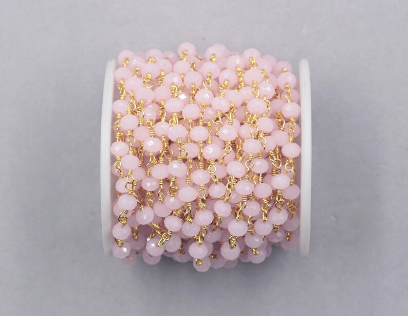 WT-RBC188 New Pink Crystal 3mm Faceted Beads Rosary Chain Fashion Gold Plated Resist Tarnishable Handmade Wire Wrapped Chain