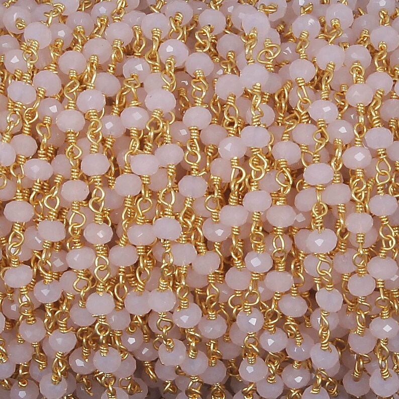 WT-RBC188 New Pink Crystal 3mm Faceted Beads Rosary Chain Fashion Gold Plated Resist Tarnishable Handmade Wire Wrapped Chain