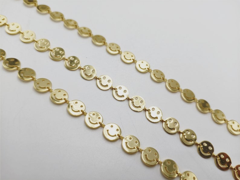 WT-BC163 18K Gold Happy Face Chain by Meter Gold Smile Face Chain Necklace Choker Happy Faces Jewelry Findings Chain