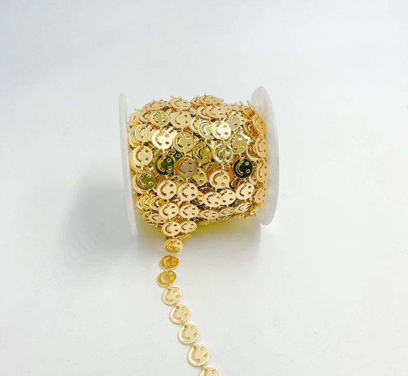 WT-BC163 18K Gold Happy Face Chain by Meter Gold Smile Face Chain Necklace Choker Happy Faces Jewelry Findings Chain