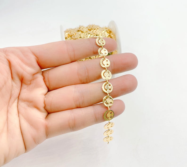 WT-BC163 18K Gold Happy Face Chain by Meter Gold Smile Face Chain Necklace Choker Happy Faces Jewelry Findings Chain