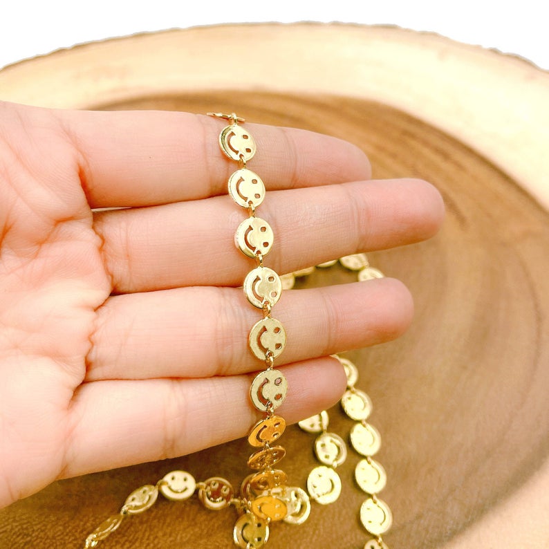 WT-BC163 18K Gold Happy Face Chain by Meter Gold Smile Face Chain Necklace Choker Happy Faces Jewelry Findings Chain