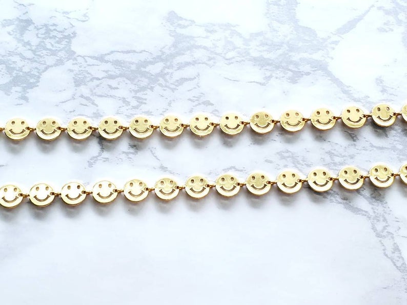 WT-BC163 18K Gold Happy Face Chain by Meter Gold Smile Face Chain Necklace Choker Happy Faces Jewelry Findings Chain