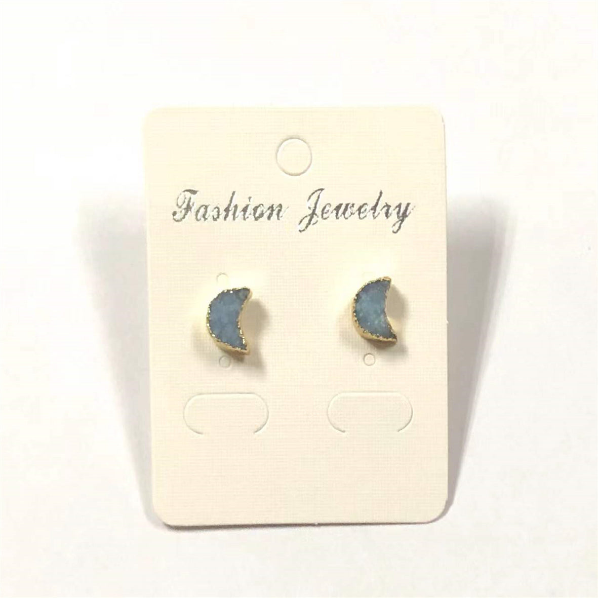 WT-E282 Design Lovely Natural Druzy Quartz Crescent Earring Colorful Tiny Moon Quartz Stud Earring With 24k Gold Electroplated