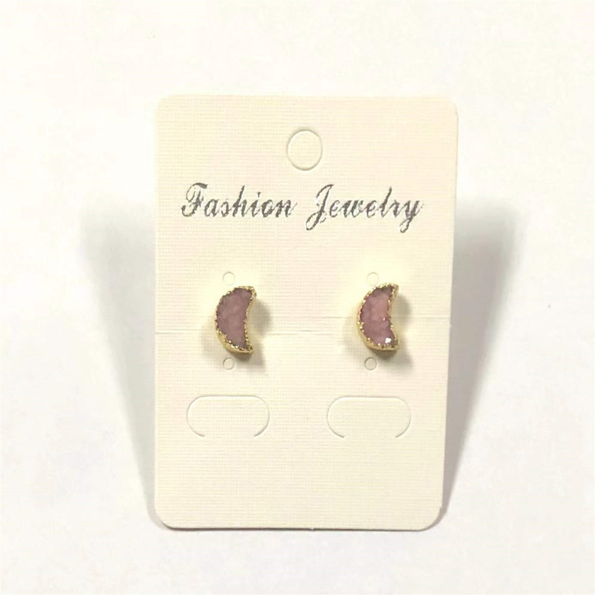 WT-E282 Design Lovely Natural Druzy Quartz Crescent Earring Colorful Tiny Moon Quartz Stud Earring With 24k Gold Electroplated