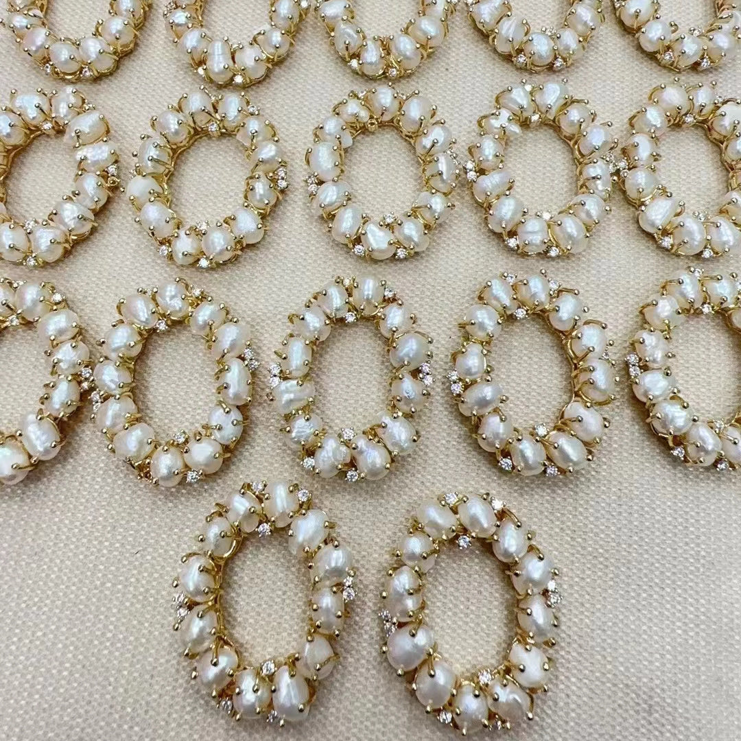 WT-JP365 Wholesale New Design Fashion 18K Real Gold Plated Micro Pave Cubic Zircon Frewhater Rice Pearl Pendants