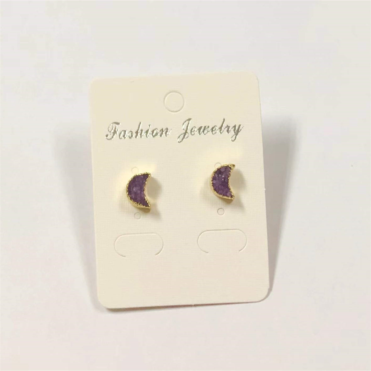 WT-E282 Design Lovely Natural Druzy Quartz Crescent Earring Colorful Tiny Moon Quartz Stud Earring With 24k Gold Electroplated