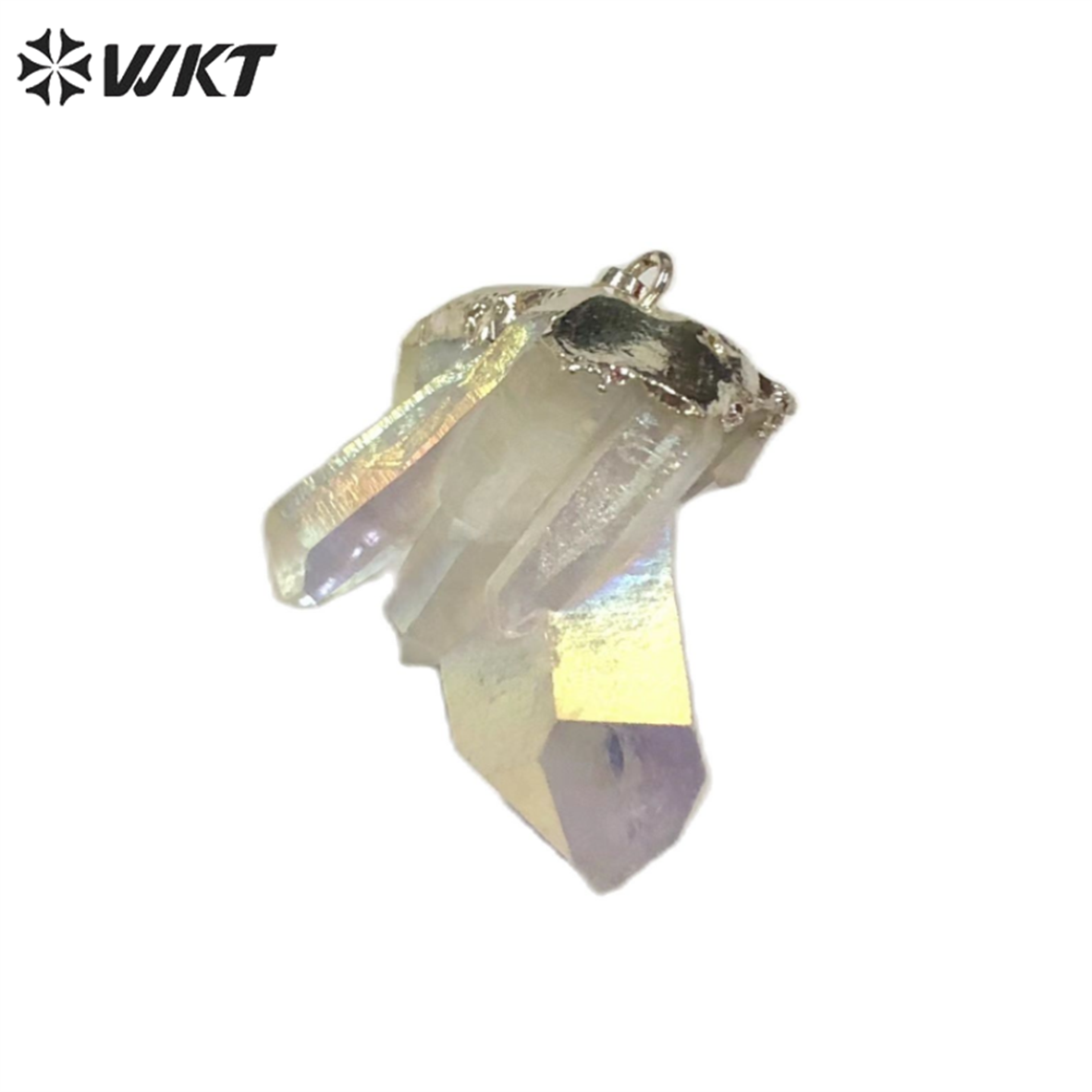 WT-P1070 Newest Fashion Raw Angel Crystal Quartz Point Pendant with AB Color Gold Plated Angel Quartz Pendant