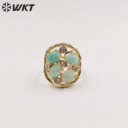 WT-R466 WKT Amazing Gorgeous Natural Stone Ring Micropaved Zircon Setting Precious Gemstone Women Ring