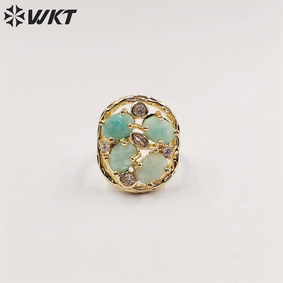 WT-R466 WKT Amazing Gorgeous Natural Stone Ring Micropaved Zircon Setting Precious Gemstone Women Ring