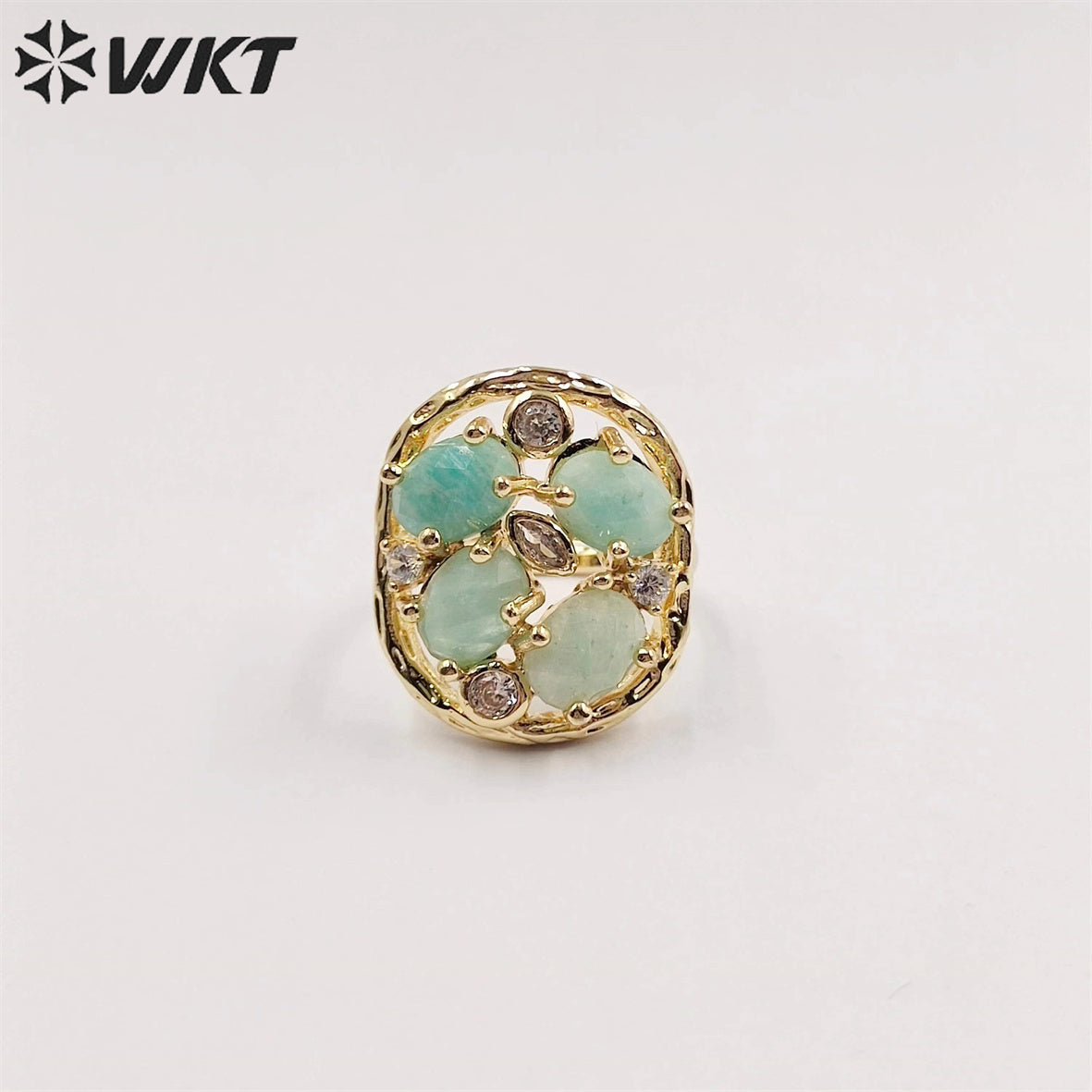 WT-R466 WKT Amazing Gorgeous Natural Stone Ring Micropaved Zircon Setting Precious Gemstone Women Ring